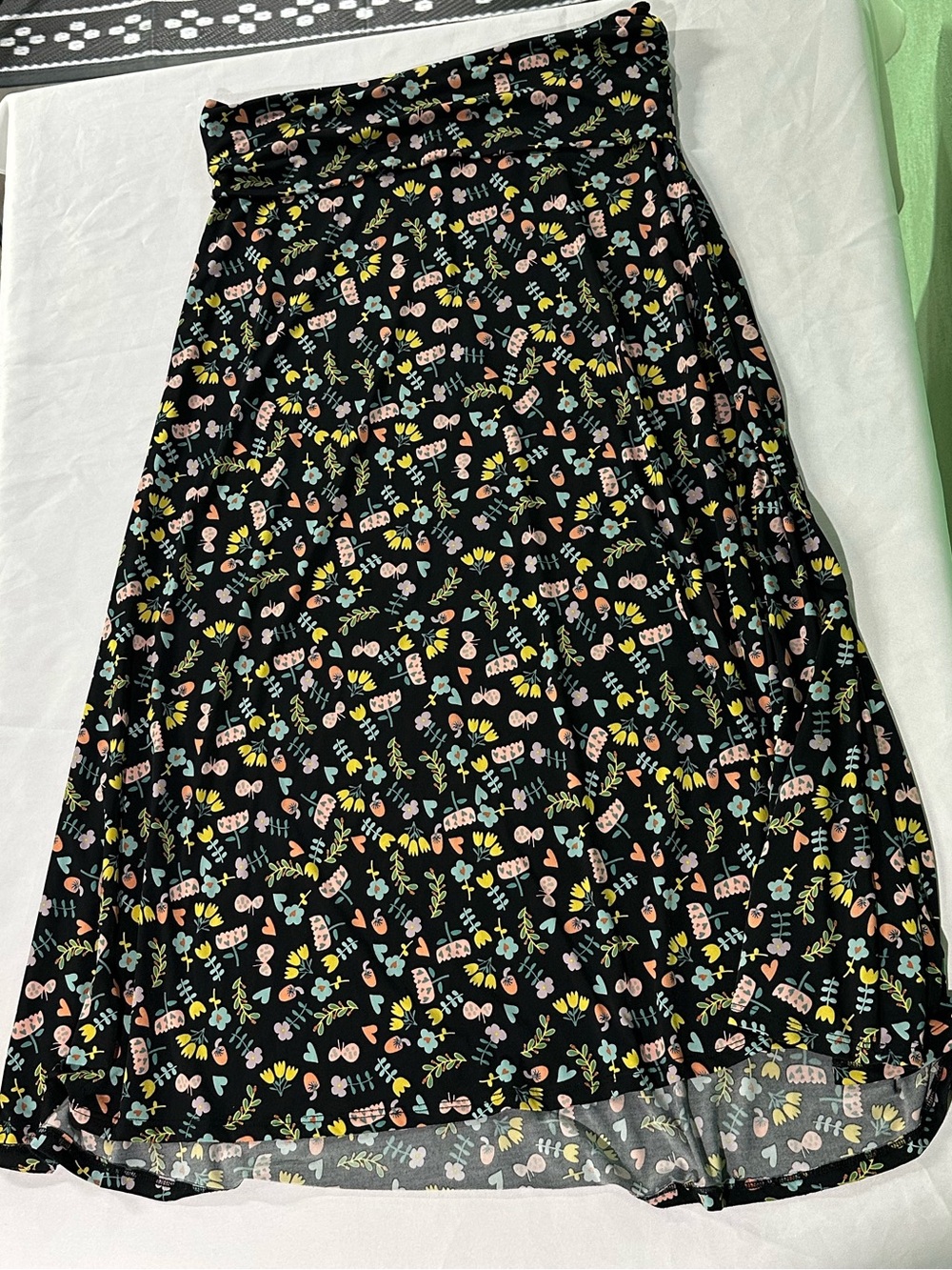 Floral Maxi Skirt Black Yellow Pink Whimsigoth Teacher Outfit Casual Size L